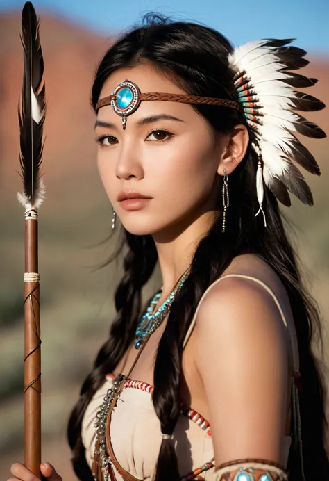 ((full body image)) marie avgeroupolus plays 14-year-old pocahontas, young beautiful native american woman, perfectly symmetrica...