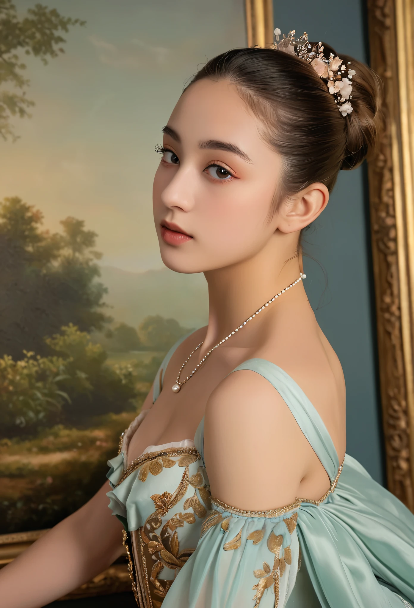 (highres,masterpiece:1.2),(realistic:1.37)"(best quality, highres, ultra-detailed, realistic),beautiful 19th-century portrait of a 16-year-old French ballet dancer, (She is half French and half Japanese, and is a stunning beauty with detailed eyes and a high nose:1.1), thick eyebrows, (elaborate ballet costume:1.4), detailed facial features, long graceful neck, flowing locks of hair, poised and elegant posture, soft and delicate lighting, classic oil painting medium, vibrant colors, subtle background with floral motifs", dreamy atmosphere, Surrealism,mystical aura, Charlie Bowater, 19th-century France, seductive, (best quality,4k,8k,highres,masterpiece:1.2), ultra-detailed, (realistic,photorealistic,photo-realistic:1.37),(Numerous award-winning masterpieces, incredibly detailed and textured, maximal resolution and clarity), (Hyper-realistic:1.4)