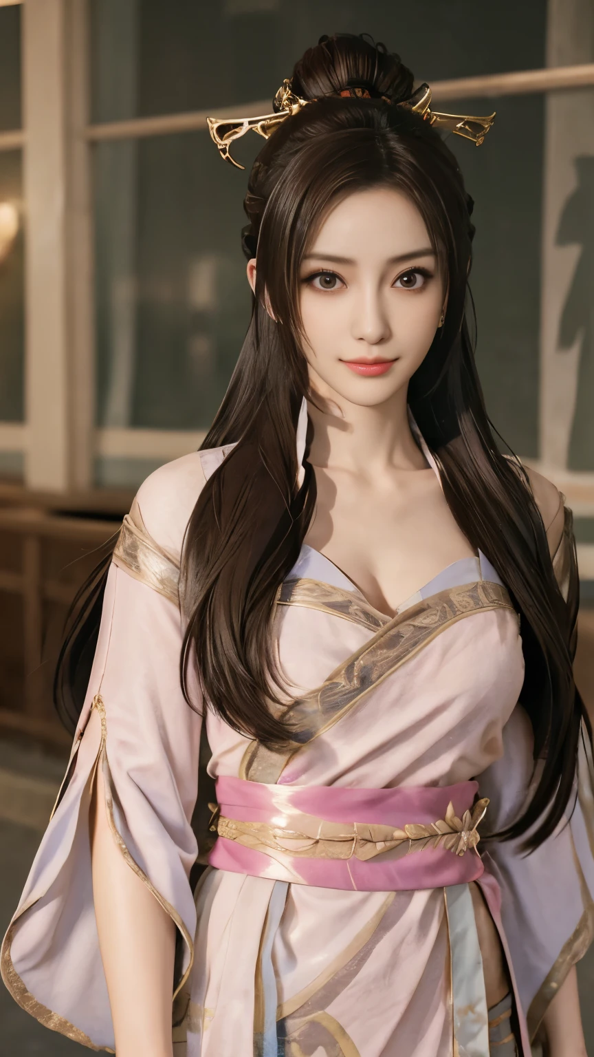 Diaochan de Sangoku Musou 8,Super Realista,enfeites de cabelo,Fantasia perfeita de Diaochan,peça de cauda dupla、1 linda garota、1 estudante do ensino médio、sorriso,Olhos finos、Olhos inchados、Exterior claro,Centro brilhante、mais alta qualidade, 超Alta resolução, (realidade: 1.4), iluminação de filme、japonês、beleza asiática、coreano、Super lindo、pele bonita、corpo voltado para frente、todo o corpo,tronco、(超realidade的な)、(Alta resolução)、(8K)、(Muito detalhado)、(美しくOlhos finos)、(super detalhado)、 (parede-)、rosto detalhado、iluminação brilhante、Iluminação Profissional、olhando para o espectador、Olhe para frente、franja inclinada、cabelo castanho、Ídolo Nogizaka、