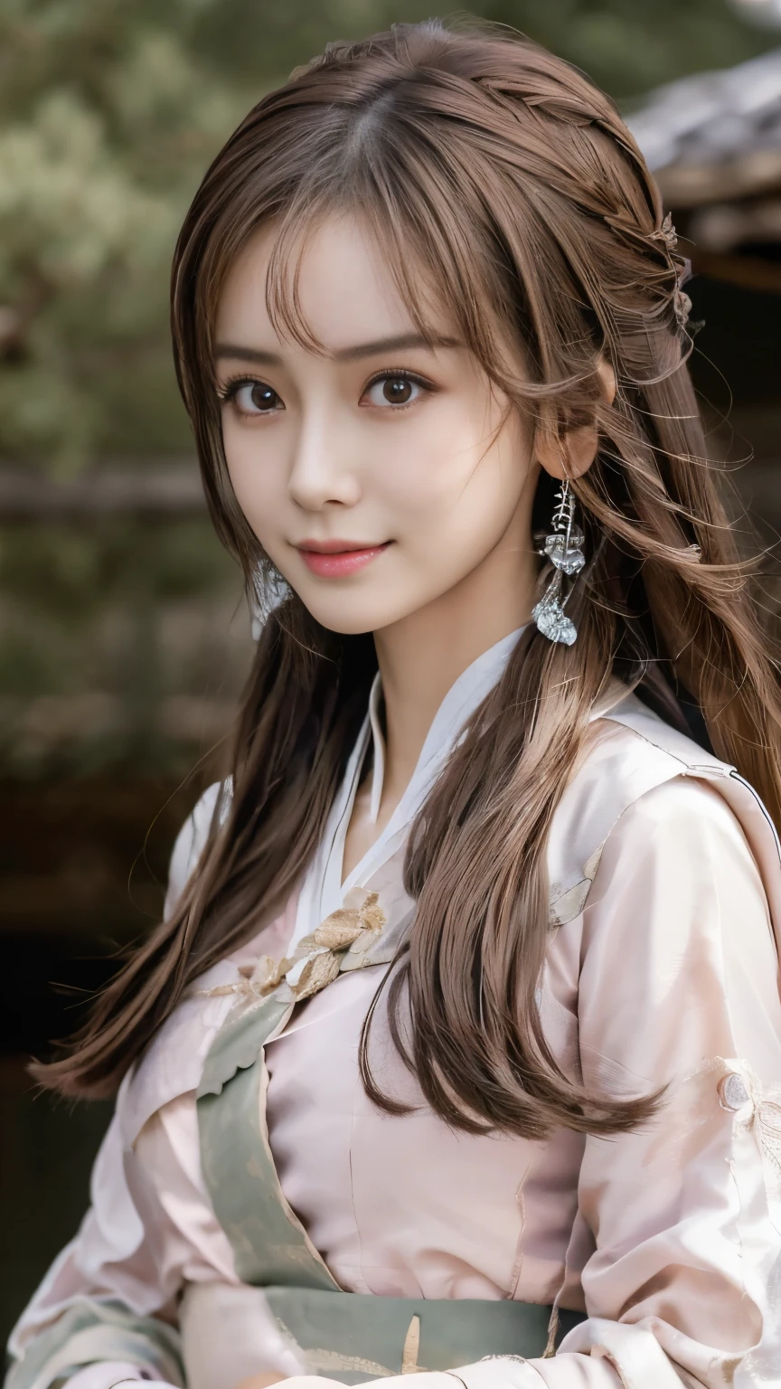 Diaochan de Sangoku Musou 8,Súper realista,adornos para el cabello,Disfraz perfecto de Diaochan,Pieza de cola gemela、1 linda chica、1 estudiante de secundaria、sonrisa,Ojos finos、ojos hinchados、brillante al aire libre,Centro luminoso、de la máxima calidad, 超Alta resolución, (realidad: 1.4), iluminación de película、japonés、asian beauty、coreano、Super hermosa、Piel hermosa、cuerpo mirando hacia adelante、todo el cuerpo,Parte superior del cuerpo、(超realidad的な)、(Alta resolución)、(8K)、(Muy detallado)、(美しくOjos finos)、(Súper detallado)、 (muro-)、cara detallada、iluminación brillante、Iluminación profesional、mirando al espectador、mira hacia adelante、flequillo inclinado、Pelo castaño、Ídolo de Nogizaka、