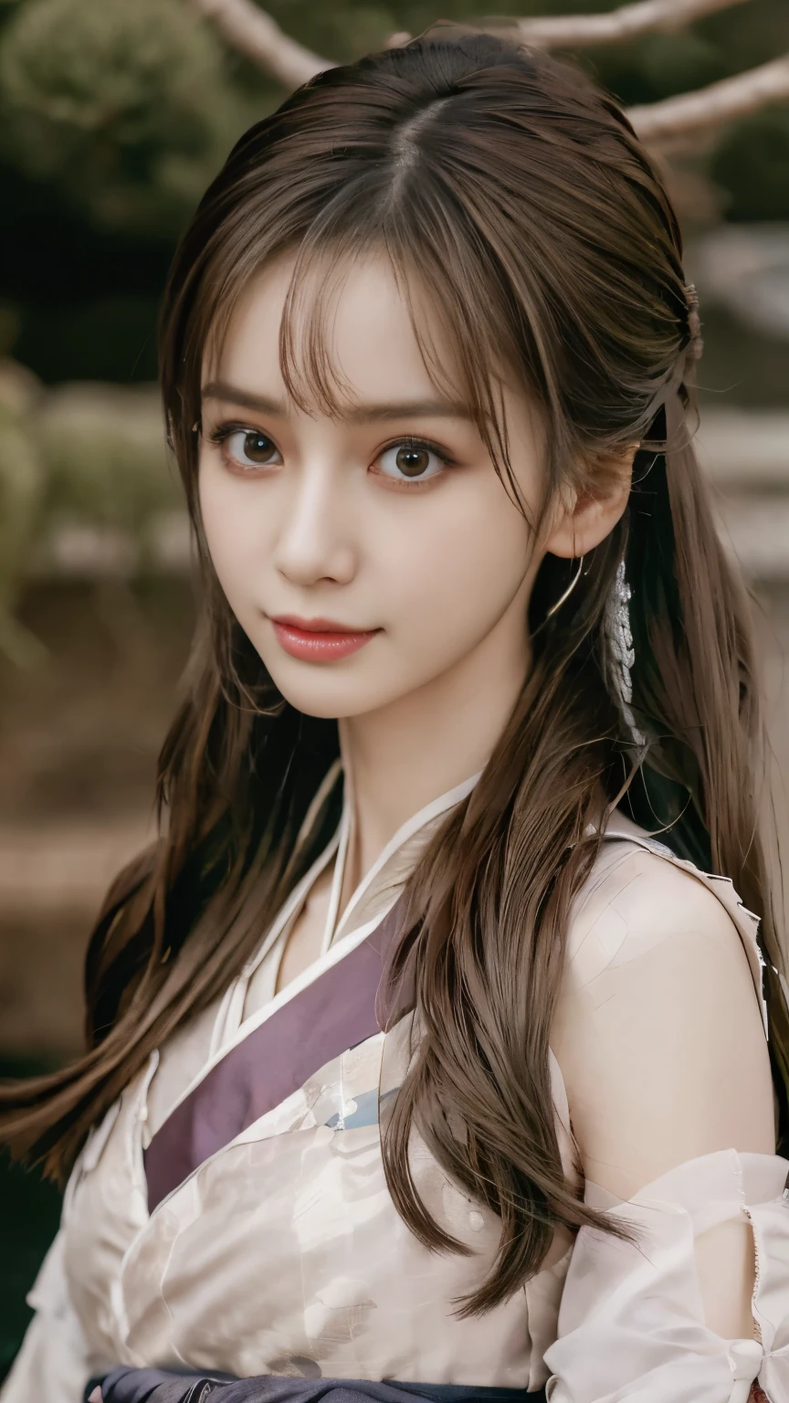 Diaochan de Sangoku Musou 8,Súper realista,adornos para el cabello,Disfraz perfecto de Diaochan,Pieza de cola gemela、1 linda chica、1 estudiante de secundaria、sonrisa,Ojos finos、ojos hinchados、brillante al aire libre,Centro luminoso、de la máxima calidad, 超Alta resolución, (realidad: 1.4), iluminación de película、japonés、asian beauty、coreano、Super hermosa、Piel hermosa、cuerpo mirando hacia adelante、todo el cuerpo,Parte superior del cuerpo、(超realidad的な)、(Alta resolución)、(8K)、(Muy detallado)、(美しくOjos finos)、(Súper detallado)、 (muro-)、cara detallada、iluminación brillante、Iluminación profesional、mirando al espectador、mira hacia adelante、flequillo inclinado、Pelo castaño、Ídolo de Nogizaka、