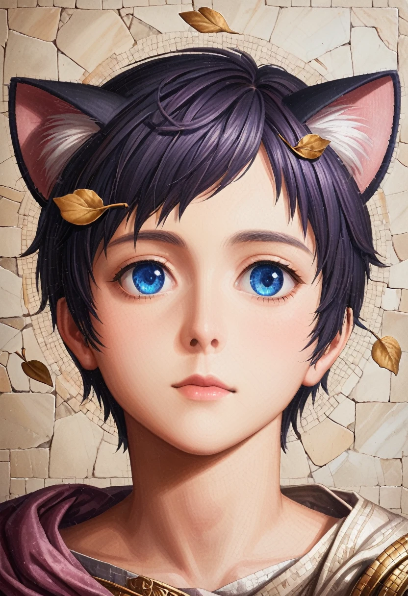 detailed illustration, dynamic angle, ultra-detailed, illustration, clean line art, shading, anime, detailed eyes, detailed face, beautiful face, dramatic lighting, detailed illustration, dynamic angle, ultra-detailed, illustration, masterpiece, masterwork, beautiful, blue eyes, whole body shot

Neko, cat boy, dressed in purple silk robes, gold leaf inlay mosaic, Byzantine mosaic, has a beard, cat ears, cat tail, cat eyes, Byzantine monk