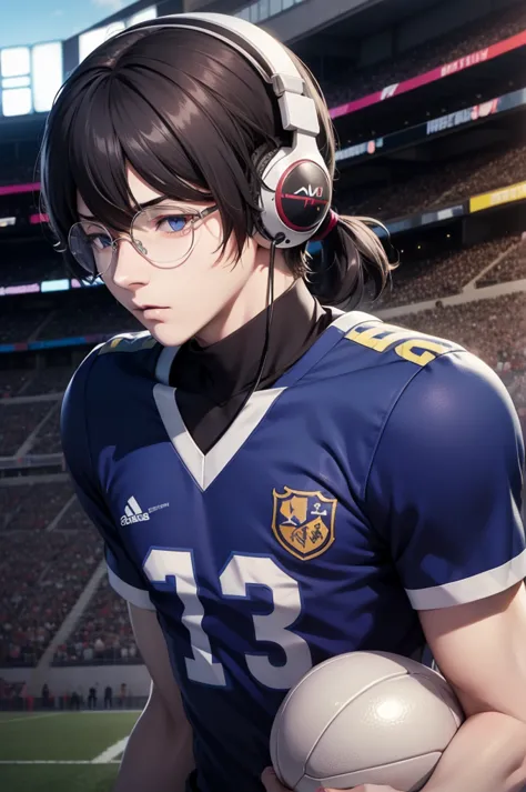 Ren Amamiya Persona,Boy Anime,football uniform, glasses, headphones on head