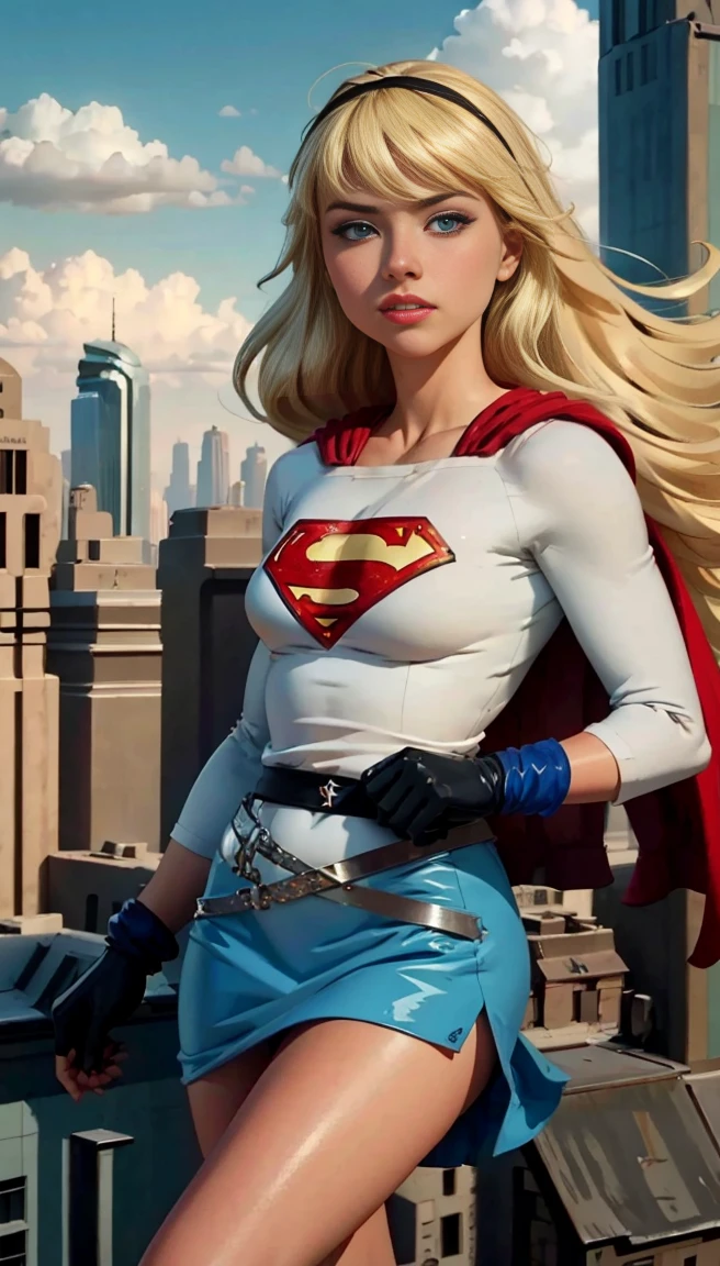 (cowboy shot), sfw, (work of art), (best qualityer:1.0), (ultra high resolution:1.0), detailedeyes,
BREAK Supergirl, 1 girl, long blonde hair, mid-air, flying hair band, \(offwhite\) top cut, manga curta, layer, blue pencil skirt, mitts, BREAK boots
(clouds, citys, stunning vista)