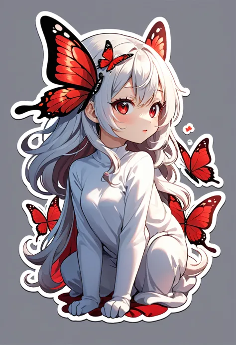 toc style, of the highest quality, sticker,  red butterfly, cartoon, dark background