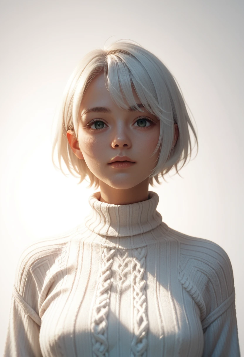 score_9, score_8_up, score_7_up,score_6_up, score_5_up, 1girl, upper body, white short hair,  looking at the viewer, Long sleeve sweater,  front lighting, simple background,