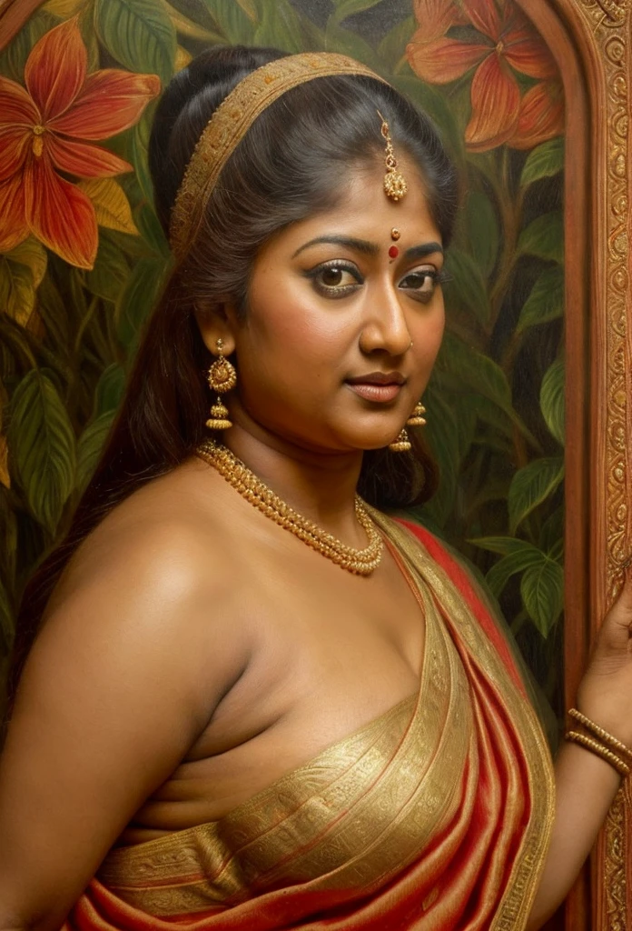 parece Nayanthara, arte indiana exótica, inspirado na pintura estilo oviyar maruthi, inspirado em mohanan manimala, Mulher bonita e cheia de curvas, Apsara, obra de arte, linda mulher grossa, melhor qualidade, olhos de alta clareza, criticamente impecável,imagem nítida, Retrato completo, Pixels altos, Rosto Perfeito, olhos perfeitos, rosto bonito, mãos perfeitas,dedos perfeitos, no estilo Peter Paul Rubens, por Peter Paul Rubens, estilo barroco, acrílica sobre tela, Altamente detalhado, Descrição: "Crie uma ninfa inspirada nos contos da mitologia grega ou romana, incorporando a essência de um elemento natural ou local, e possuindo uma habilidade ou característica única que a diferencia."