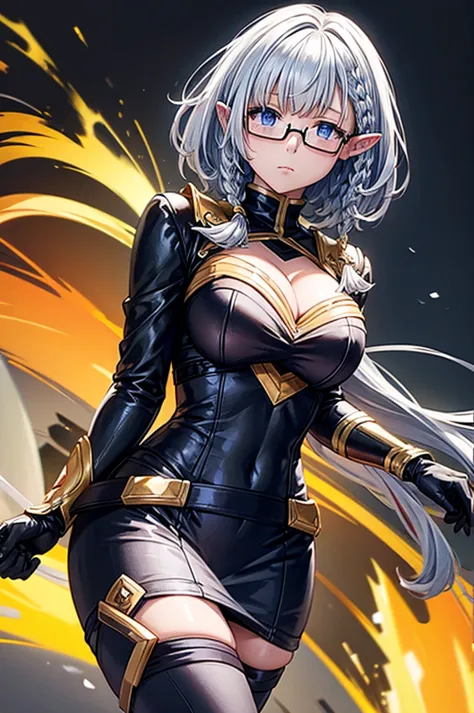 beta
cape, bodysuit, gloves, black leggings
white shirt, frills, pencil skirt, cleavage
glasses