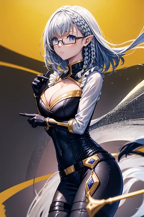 beta
cape, bodysuit, gloves, black leggings
white shirt, frills, pencil skirt, cleavage
glasses