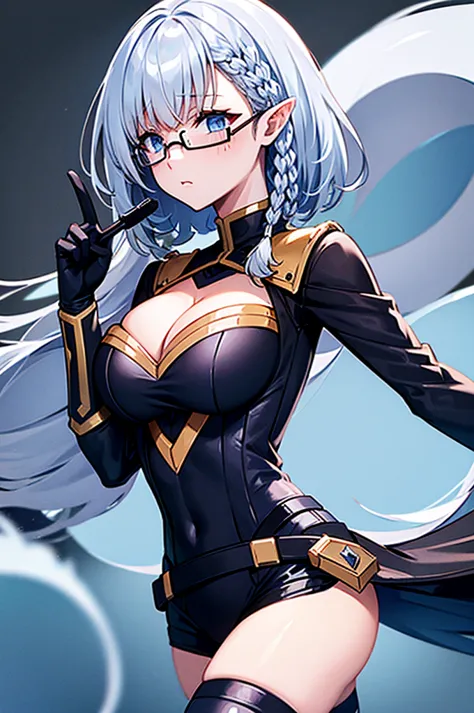 beta
cape, bodysuit, gloves, black leggings
white shirt, frills, pencil skirt, cleavage
glasses