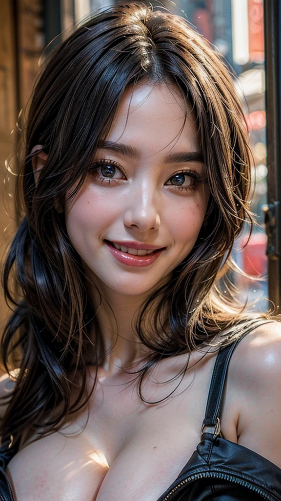 (high quality , Super detailed:1.2 ) , (Highly detailed beautiful face:1.4), ((Highest quality)), ((masterpiece)),smile ,beautiful woman, ((highest quality)), ((masterpiece)), (be familiar with), perfect face、(8K, highest quality, masterpiece:1.2),(highest quality:1.0), (ultra high resolution:1.0),((Natural big breasts:1.4)),((Upper Body))