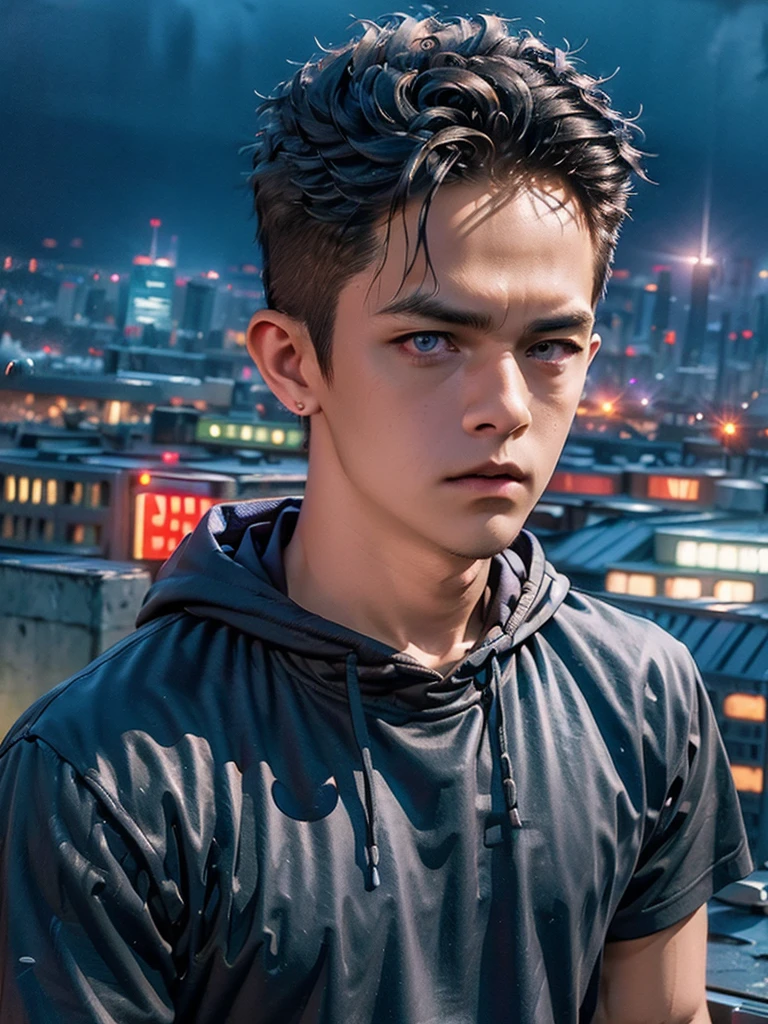 (masterpiece, best quality:1.2), 1man, solo, dj on the rooftop, playing music, detailed face, hyper realistic skin, detailed hands, intricate clothing, neon lights, city skyline background, cinematic lighting, moody colors, dramatic shadows, ultra-detailed, realistic, photorealistic