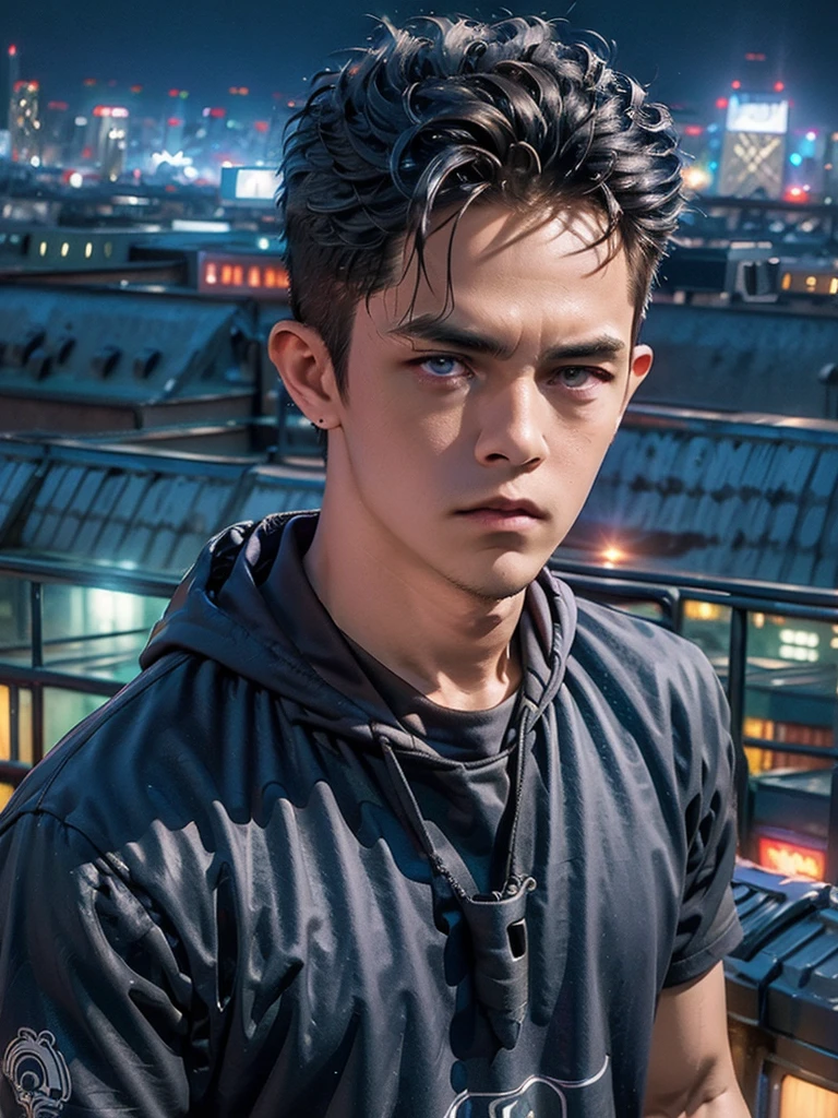 (masterpiece, best quality:1.2), 1man, solo, dj on the rooftop, playing music, detailed face, hyper realistic skin, detailed hands, intricate clothing, neon lights, city skyline background, cinematic lighting, moody colors, dramatic shadows, ultra-detailed, realistic, photorealistic