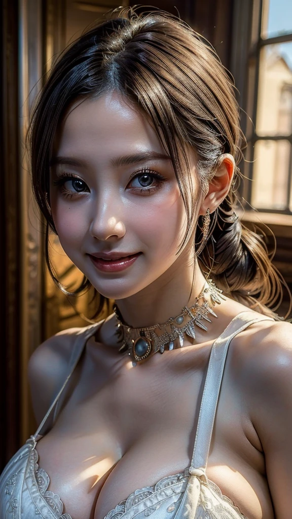 (high quality , Super detailed:1.2 ) , (Highly detailed beautiful face:1.4), ((Highest quality)), ((masterpiece)),smile ,beautiful woman, ((highest quality)), ((masterpiece)), (be familiar with), perfect face、(8K, highest quality, masterpiece:1.2),(highest quality:1.0), (ultra high resolution:1.0),((Natural big breasts:1.2))