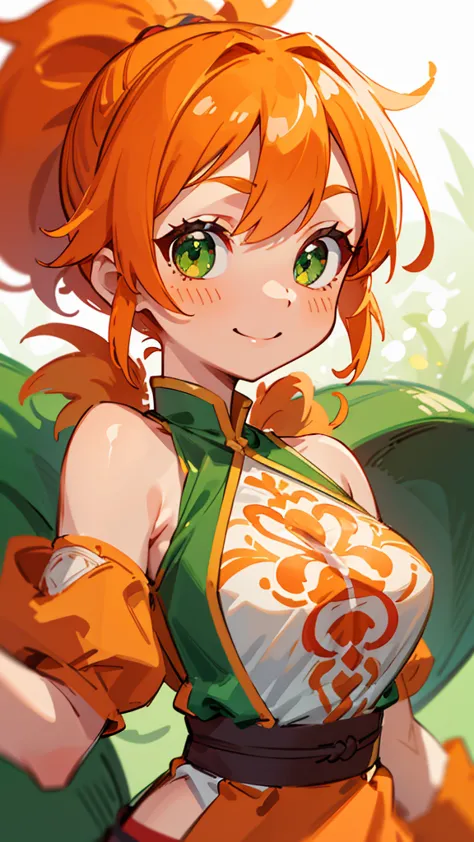 1 Girl、8K、Sharp focus、(Bokeh) (Highest quality) (Detailed skin:1.3) (Intricate details) (anime)、Orange clothes、Orange Hair、ponyt...