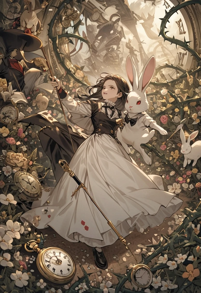 Mr. Rabbit，Pocket Watch，clock，pointer，Sea of Flowers，Top Hat，Dress，thorns，gold，hurry up，hurry up，The time is coming，Fantasy，Alice in Wonderland，Dinner