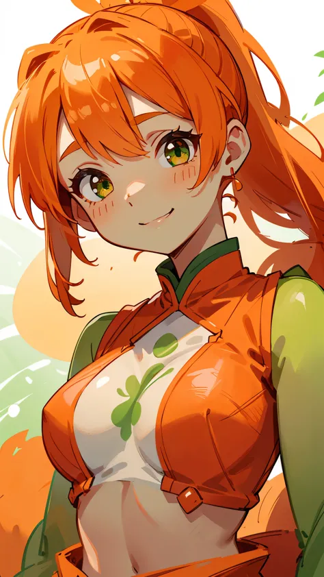 1 Girl、8K、Sharp focus、(Bokeh) (Highest quality) (Detailed skin:1.3) (Intricate details) (anime)、Orange clothes、Orange Hair、ponyt...