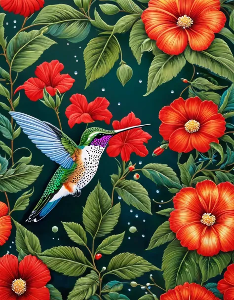 hummingbird，The art of dot painting