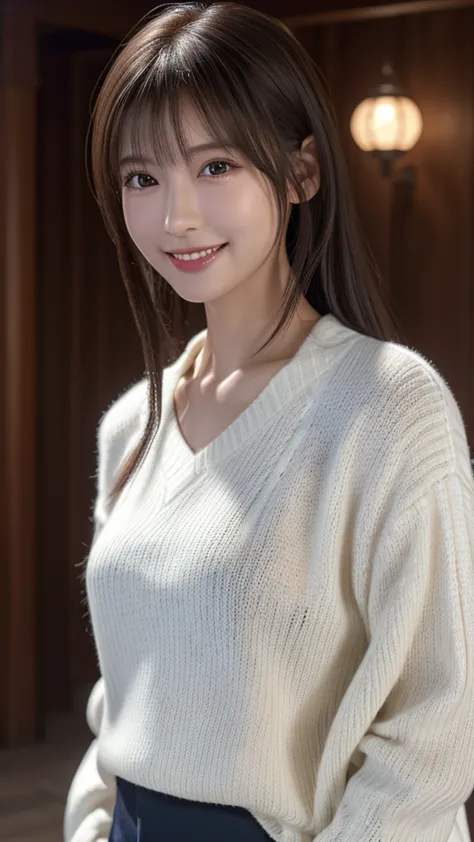 1 japanese girl,(white sweater:1.4), (raw photos, highest quality), (realistic, realistic:1.4), tabletop, very delicate and beau...