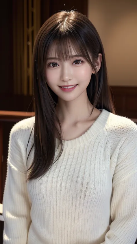 1 japanese girl,(white sweater:1.4), (raw photos, highest quality), (realistic, realistic:1.4), tabletop, very delicate and beau...