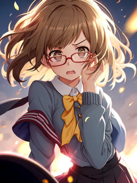 girl, glasses, uniform, upper body, (anger: 1.1), bright light, background blur, depth of written boundary, blurred background, ...