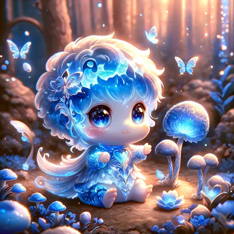 absurdres, highres, ultra detailed, HDR, master piece, best quality, extremely detailed, cute blue mushroom with face, cute, sma...