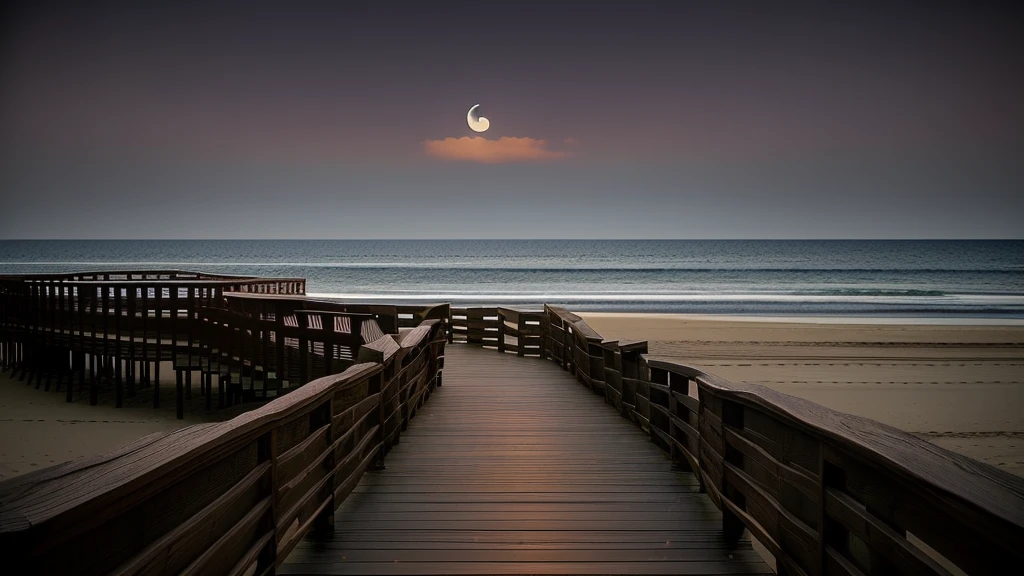 Vue de la plage d'Arafido，Passerelle en bois menant à la mer, marcher vers la pleine lune, je regarde la pleine lune, beau clair de lune, Paysage de lune blanche sur une plage de sable, superbe clair de lune et ombres, Clair de lune la nuit, Ambiance onirique d&#39;une nuit au clair de lune, Pleine lune enfouie dans le sable, Clair de lune dramatique, belle nuit au clair de lune, la lueur de la lune, Clair de lune dramatiqueの照明