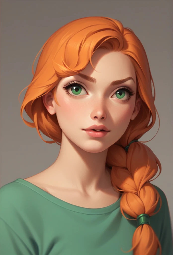 A fire girl with green eyes,long orange hair and peachy lips