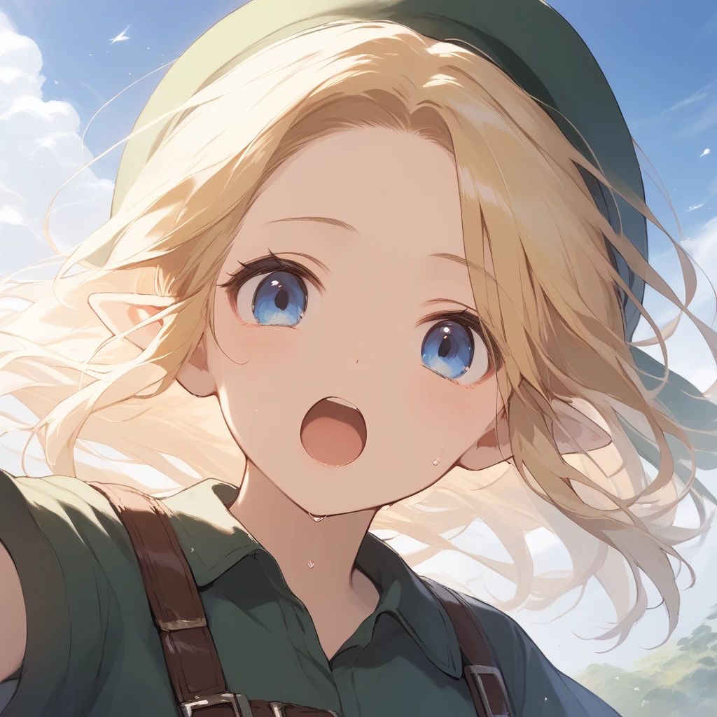 score_9, score_8_up, score_7_up, source_anime, best quality, masterpiece, official art, absurdres, highres, ultra-detailed,waifu2x,Collection: Slice of Life,break,1girl, YoungLink, blonde hair, green tunic, pointy ears, hat, solo, blue eyes,green_headwear belt, sweat, open mouth, (yawn:0.3), sleepily, outdoors, wind,break,(clear line illustration:1.2), super detailed skin,very high resolution, very aesthetic, Best sexual lighting powered by famous artist, 8k,cute picture,beauty illustration,photoshop_(medium),,(Detailed Lighting),best anime 8k konachan wallpaper, pixiv contest winner, 