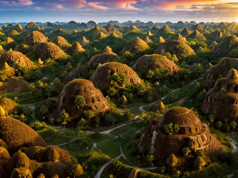 [[((wide-angle aerial shot of the iconic chocolate hills in bohol:1.6)), with their unique, rounded formations and lush greenery...