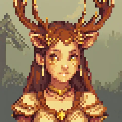 deer maiden,  pixel art, pixarfk,