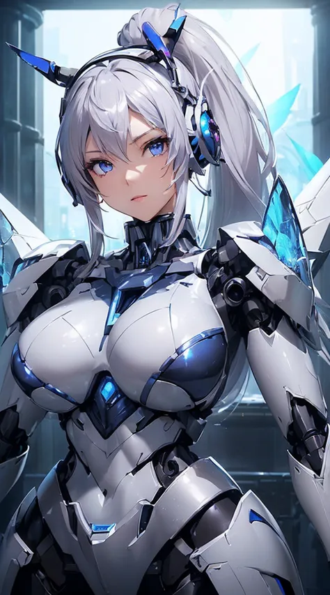 ((Intense action pose:1.6))、((Shining lenses on both breasts:1.3))、((Blue pillars of light are emanating from both chests.:1.3))...