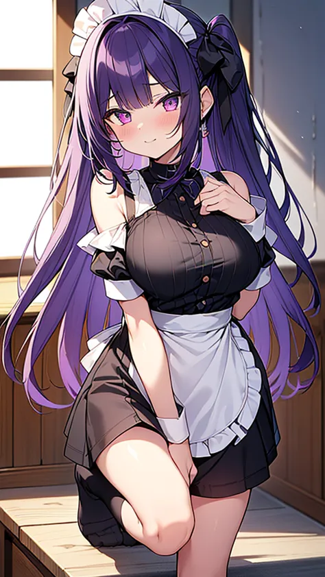 最high quality, high quality, Super detailed, 32k, Ultra-detailed details, 妹とメイド, (only, pretty girl, beautiful purple hair, Beau...