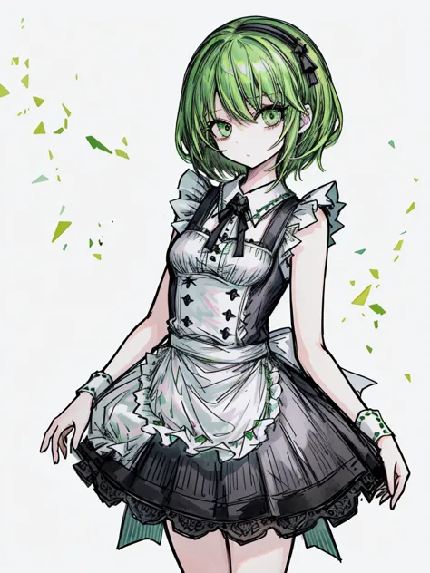 1girl ,green eyes,green hair,short maid dress ,pale skin,(high resolution, high detail, best quality),
perfect hand, sfw,looking...