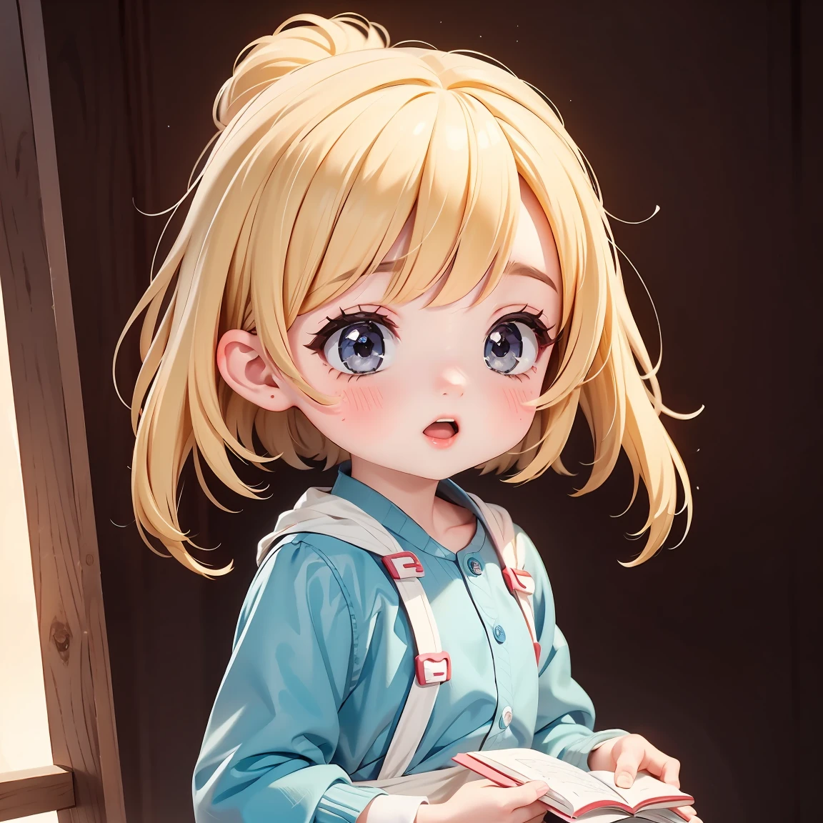  Chibi Character：1.5、Blonde Hair、Cute 7 year old girl