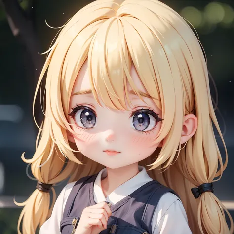  Chibi Character：1.5、Blonde Hair、Cute 7 year old girl