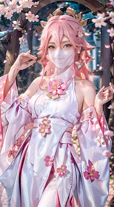 ((masterpiece, best quality)), (1girl),((mature female)), animal ears, bare shoulders, blush, breasts, cherry blossoms, closed m...