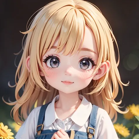  Chibi Character：1.5、Blonde Hair、Cute 7 year old girl