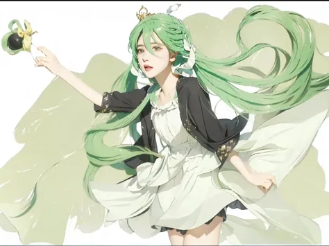 ((masterpiece)), (best quality), (very detailed), ((very detailed)), 4k, (8k),1 girl,hatsune miku,  girl with green hair and a b...