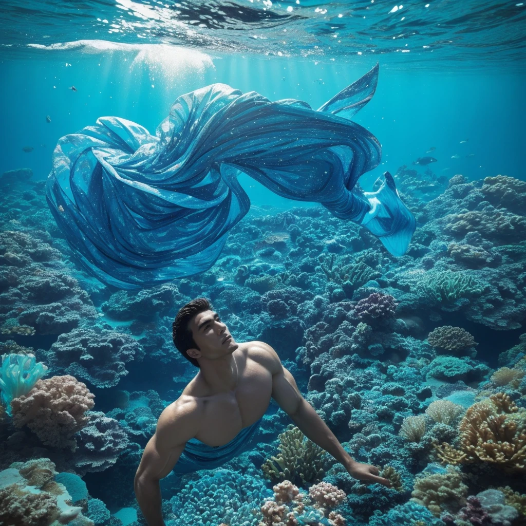 There was a person under the sea who was powerful, handsome, and beautiful. All races would admire him. His strong body and clothes were as beautiful as a god.