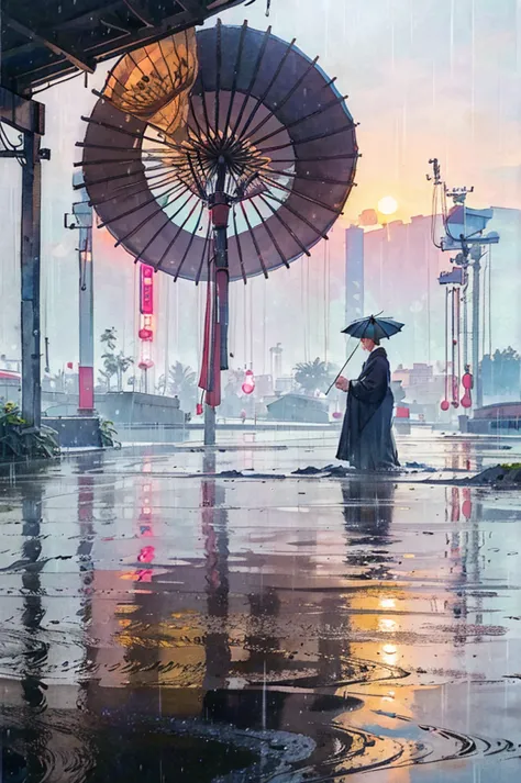 beautiful woman with an umbrella on a rainy day 