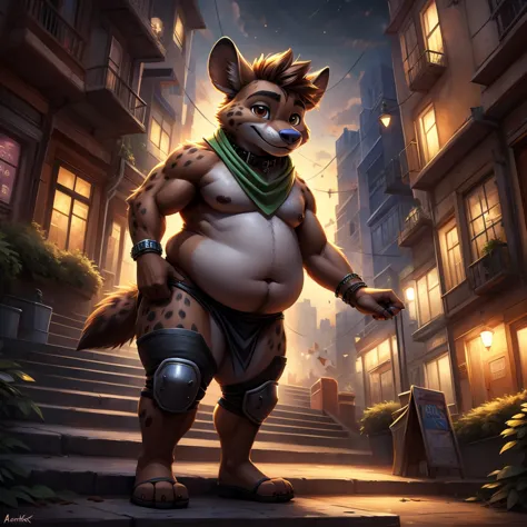 epic zootopia adventures character zootopia very obese kid, anime style, full body image, neighborhood style, in zootopia steps ...