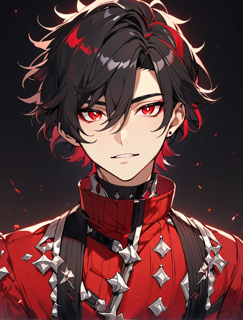 (Black_Hair), (red_ruby_eyes), (Handsome), (attractive), (male), (close_up_shot), (detailed_eyes), (detailed_hair), (clean_hair),  (vertical_pupils), (jawline), (wears_aristrocatic_outfit), (teen), (short_hair)