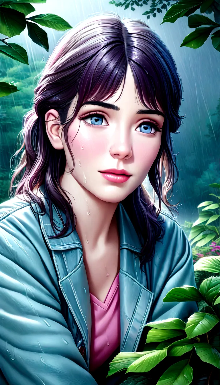 detailed portrait of a young girl dancing in the rain, beautiful detailed eyes, beautiful detailed lips, extremely detailed eyes...