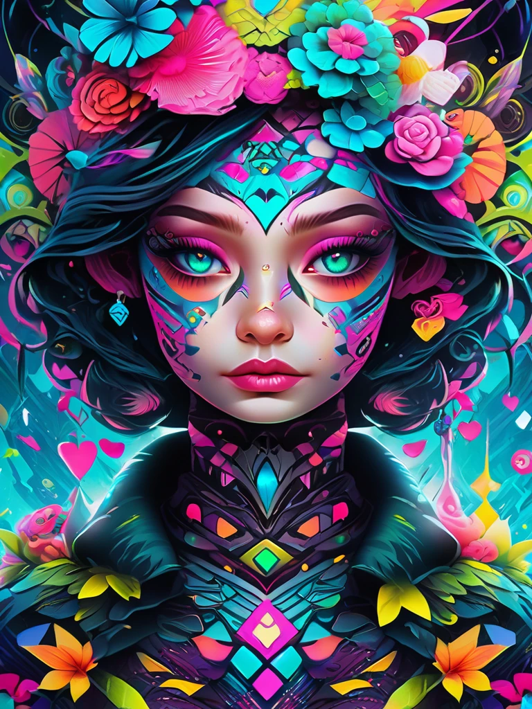 a close up of a person with a colorful face and a tattoo, cute detailed digital art, acid pixie, hyper detailed digital art, evil. vibrant colors. cute, dark but detailed digital art, alice in wonderland cyberpunk, 4k highly detailed digital art, gorgeous digital art, beeple and jeremiah ketner, epic 3 d abstract emo girl, vibrant fan art