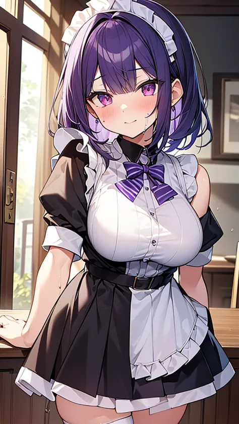 最high quality, high quality, Super detailed, 32k, Ultra-detailed details, 2 girls, With maid(only, pretty girl, beautiful purple...