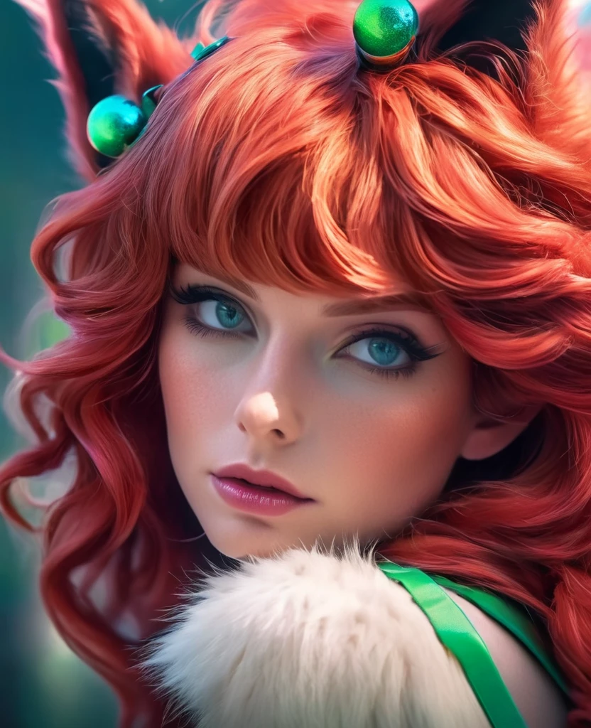 Magnifique elfe fou surréaliste, Cheveux roux frisés, visage détaillé,oreilles de chat pointues,  très grand , HD, 4k 