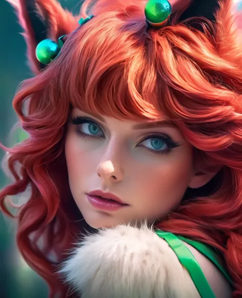 Surreal beautiful crazy elf, curly red hair, face detailed,pointy cat ears,  very big , HD, 4K 