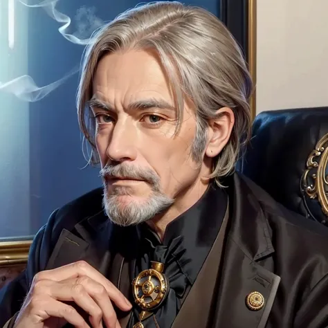 a close up of an older man in a suit and tie sitting at a table, steam punk, victorian, a man wearing byzantine style aristocrat...