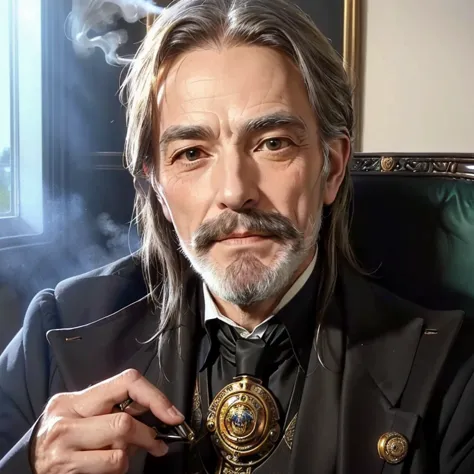 a close up of an older man in a suit and tie sitting at a table, steam punk, victorian, a man wearing byzantine style aristocrat...